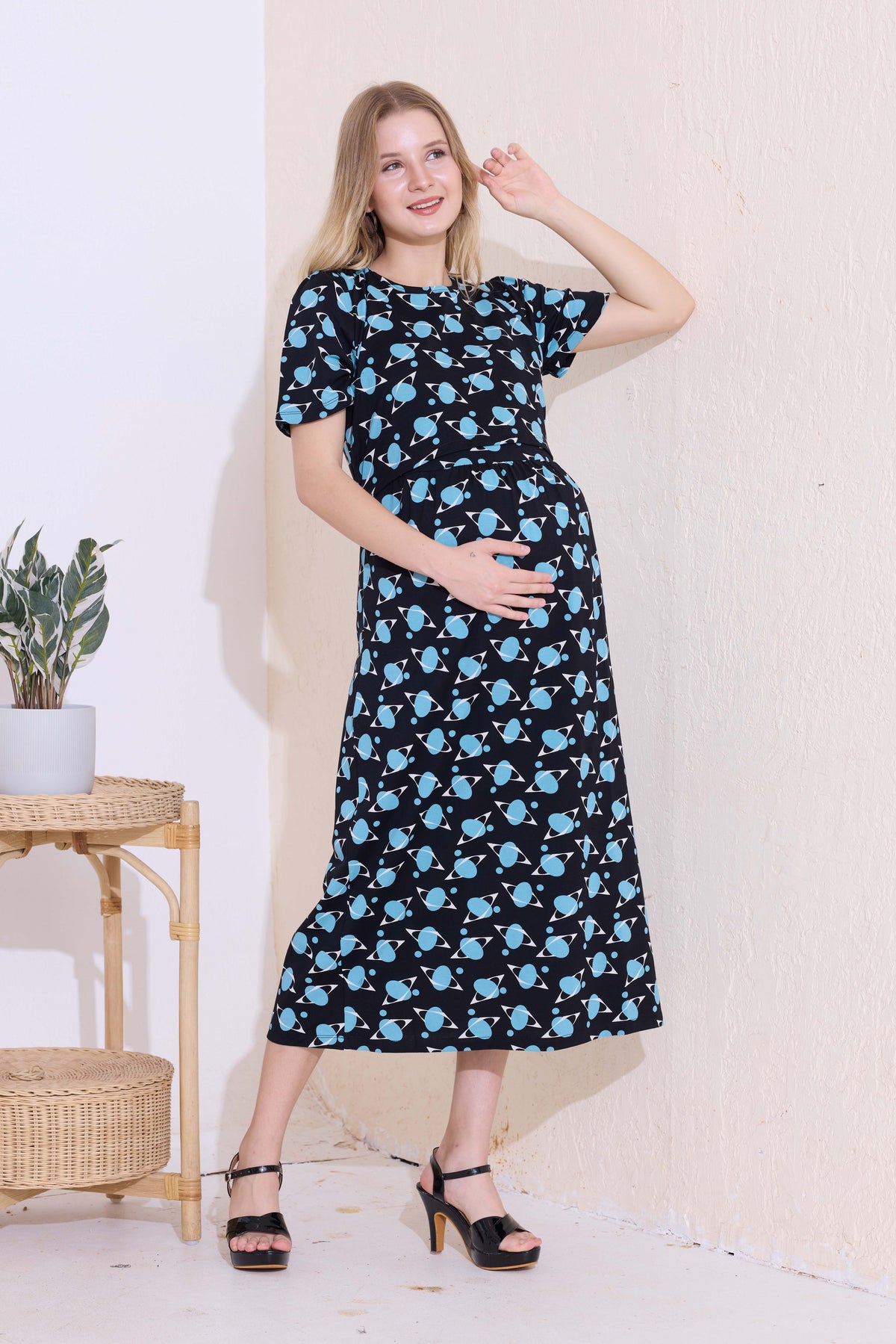 MANGAI HOSIERY Cotton Zipless Feeding Wear | Fancy Sleeve with Round Neck | Flap Open Zipless Feeding wear for Pregnancy Women (MMG)