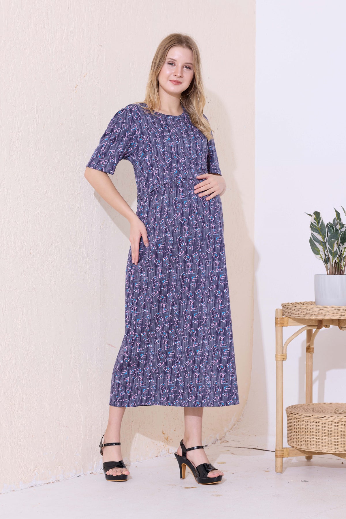 MANGAI HOSIERY Cotton Zipless Feeding Wear | Fancy Sleeve with Round Neck | Flap Open Zipless Feeding wear for Pregnancy Women (MMG)