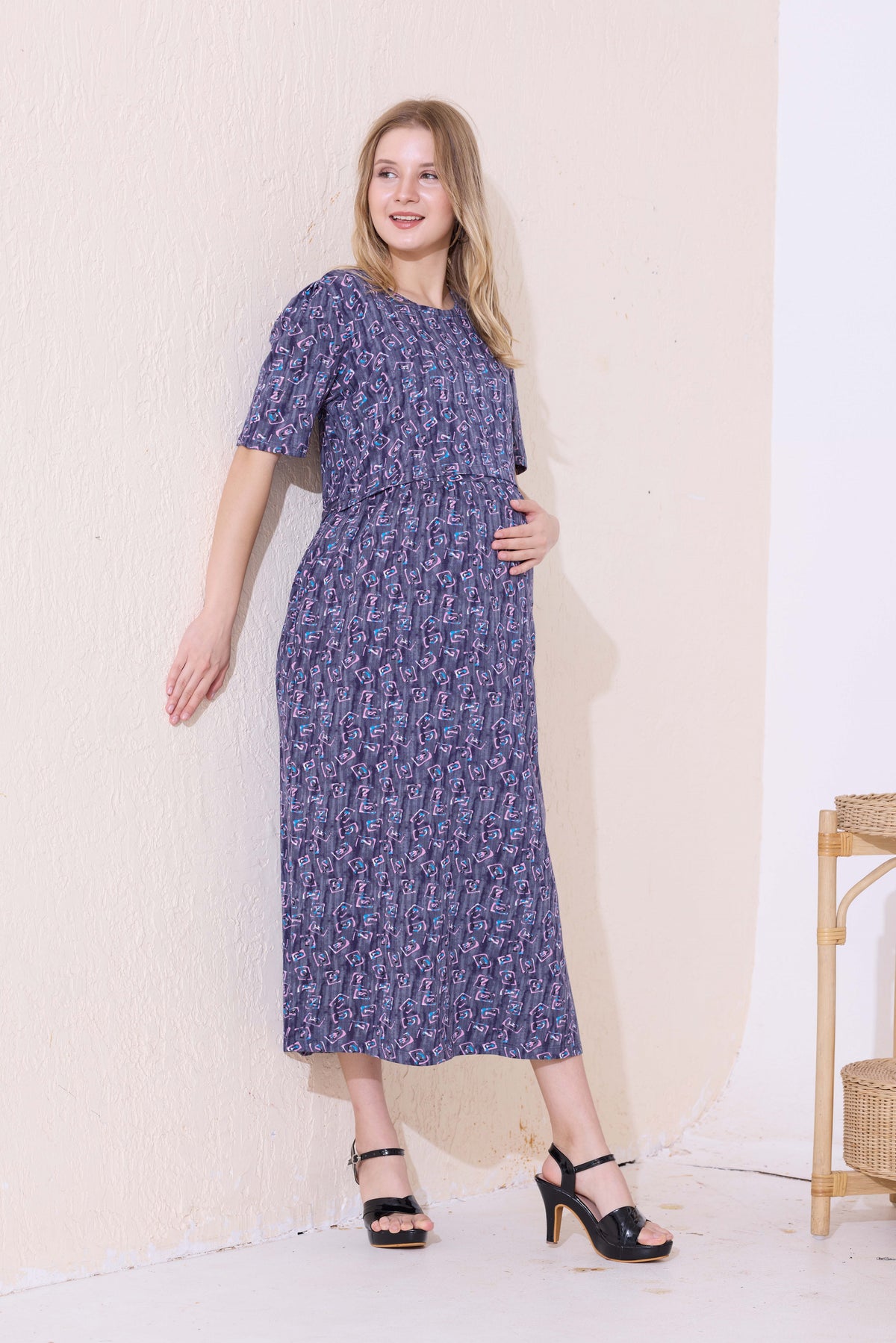 MANGAI HOSIERY Cotton Zipless Feeding Wear | Fancy Sleeve with Round Neck | Flap Open Zipless Feeding wear for Pregnancy Women (MMG)