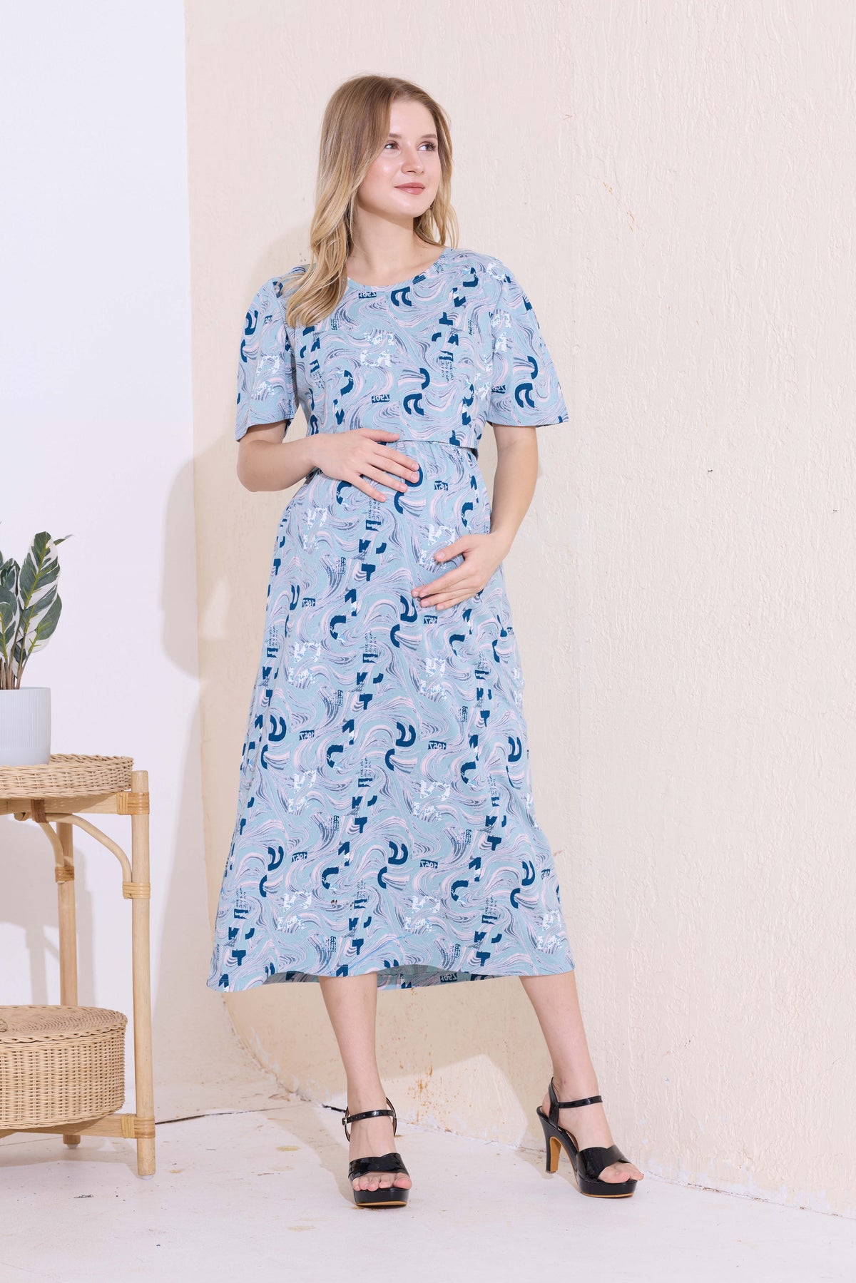 MANGAI HOSIERY Cotton Zipless Feeding Wear | Fancy Sleeve with Round Neck | Flap Open Zipless Feeding wear for Pregnancy Women (MMG)