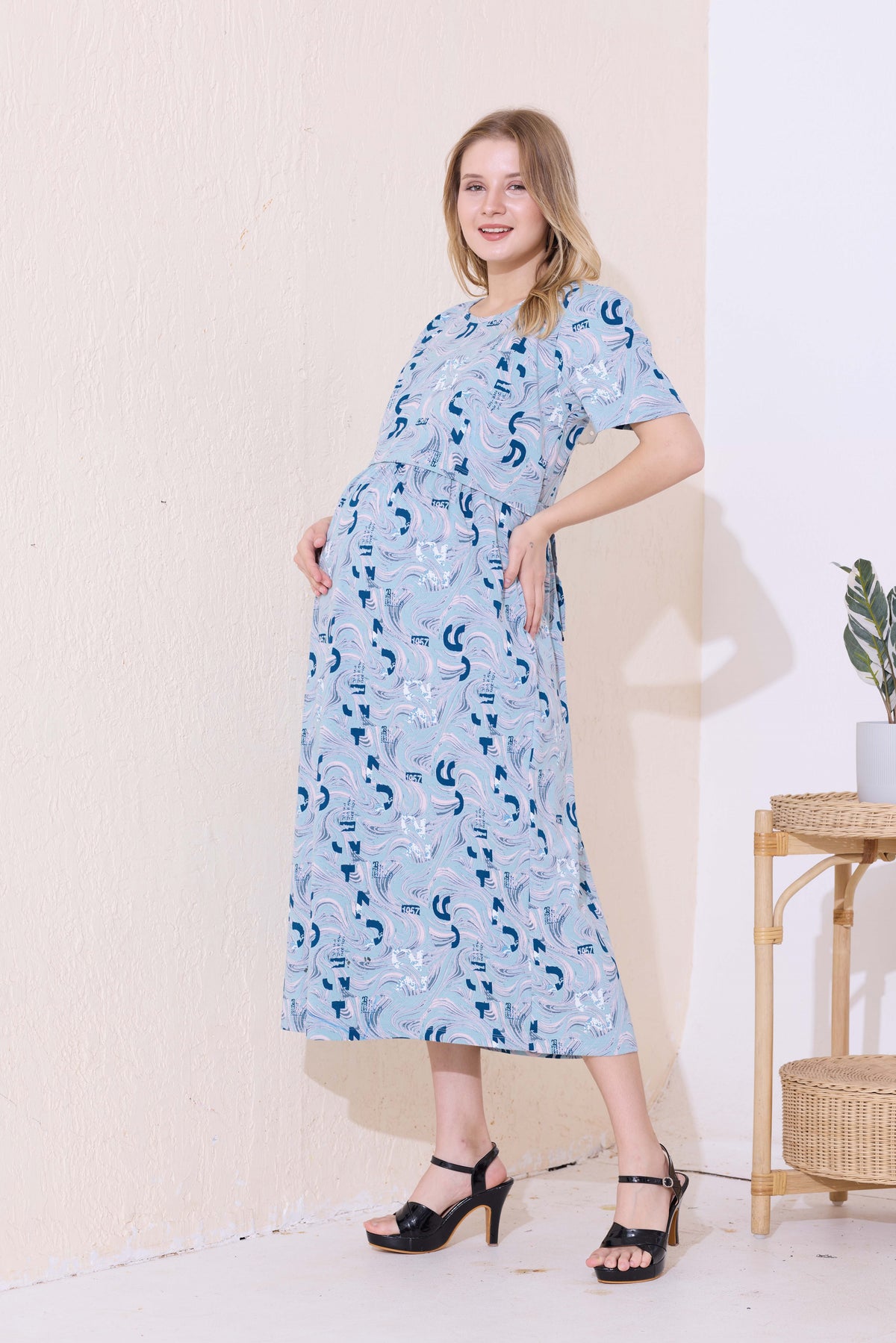 MANGAI HOSIERY Cotton Zipless Feeding Wear | Fancy Sleeve with Round Neck | Flap Open Zipless Feeding wear for Pregnancy Women (MMG)