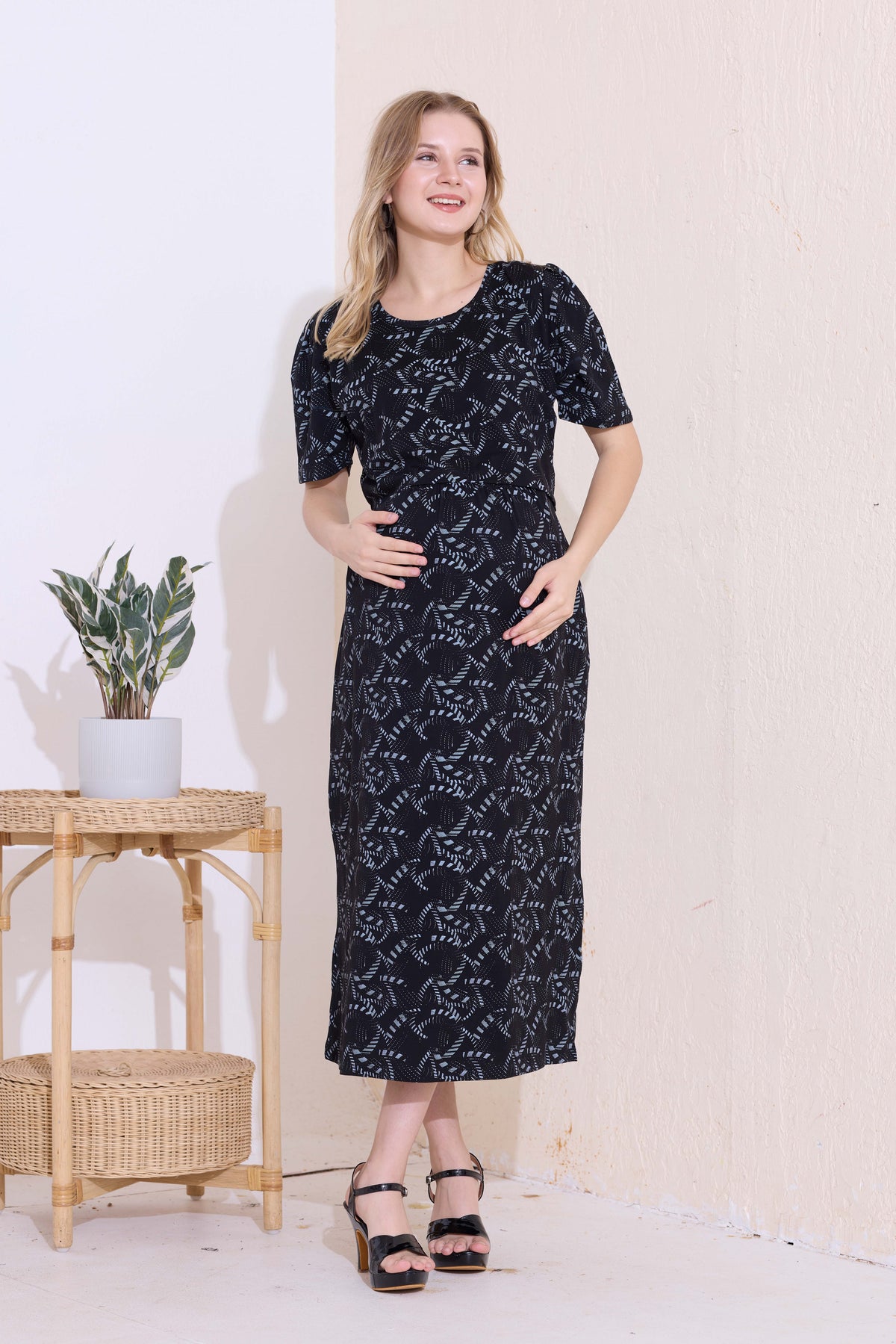 MANGAI HOSIERY Cotton Zipless Feeding Wear | Fancy Sleeve with Round Neck | Flap Open Zipless Feeding wear for Pregnancy Women (MMG)