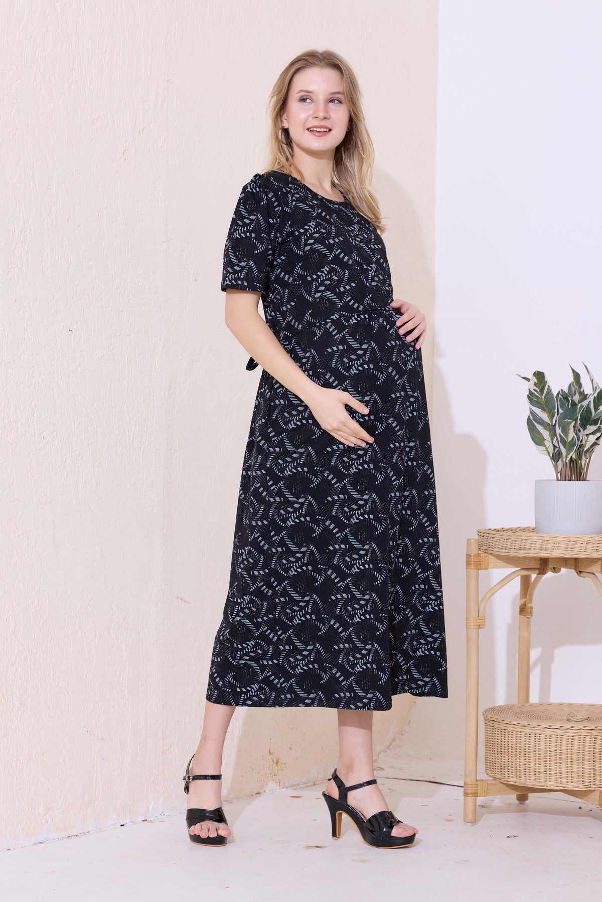 MANGAI HOSIERY Cotton Zipless Feeding Wear | Fancy Sleeve with Round Neck | Flap Open Zipless Feeding wear for Pregnancy Women (MMG)