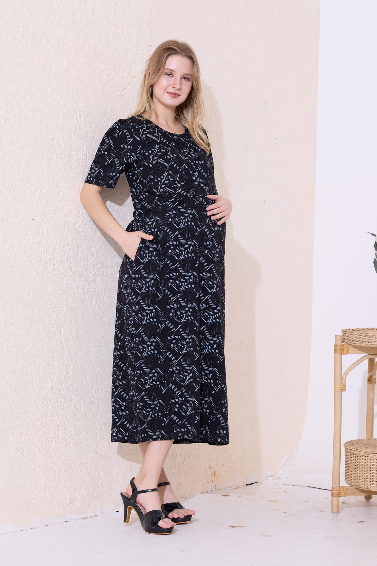 MANGAI HOSIERY Cotton Zipless Feeding Wear | Fancy Sleeve with Round Neck | Flap Open Zipless Feeding wear for Pregnancy Women (MMG)