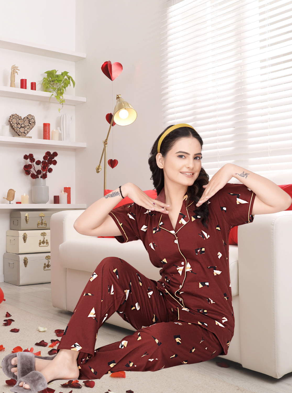 Buy Rayon Printed Collar Night Suits