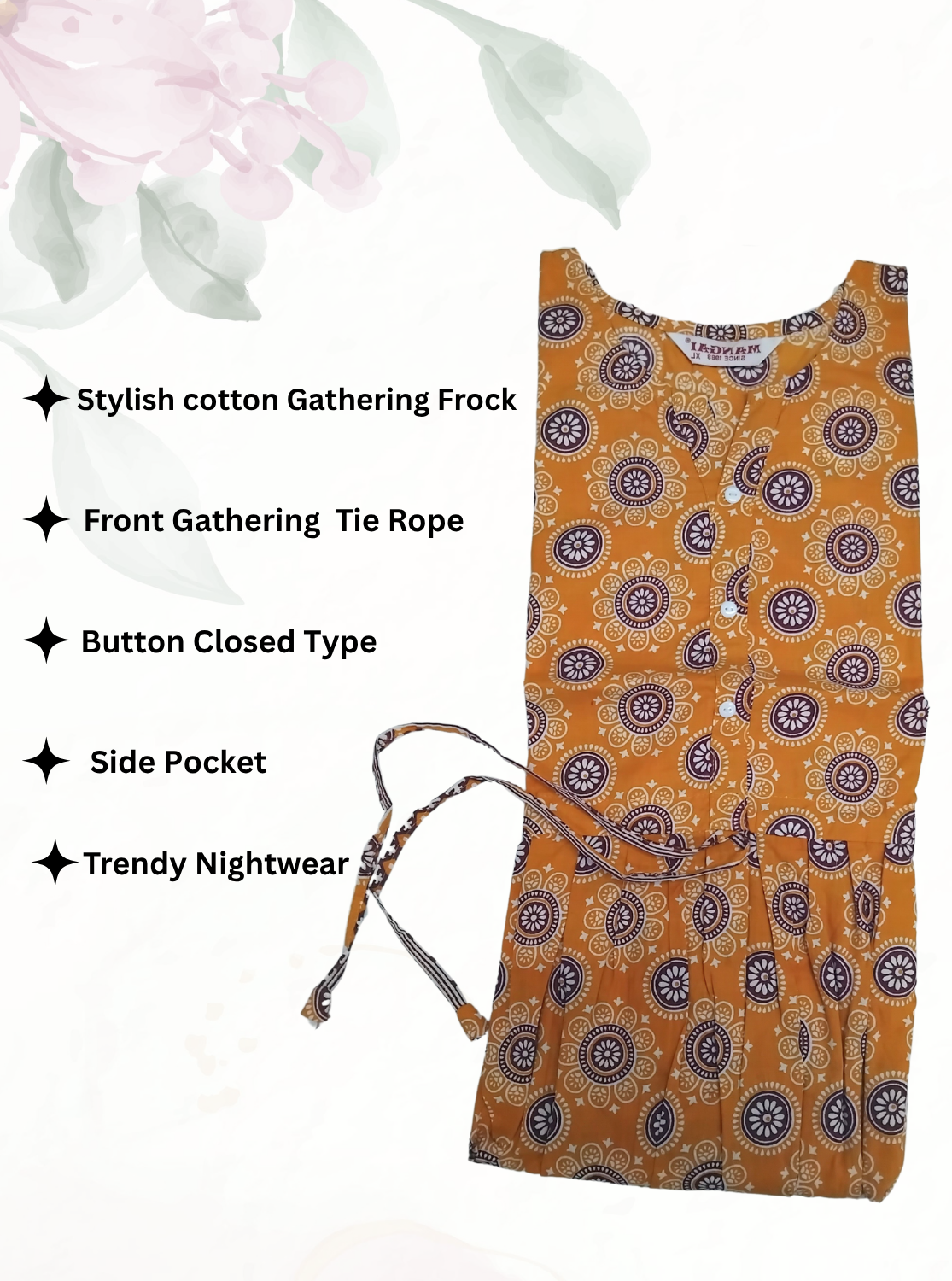 Cotton Gathering Frock for Summer Arrivals | Side Pocket | Elegant Casual Night Wear for Trendy Women's (FKC)