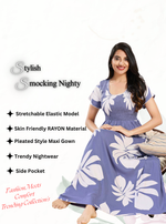 MANGAI RAYON Smocking Nighty | Beautiful Pleated Design | Side Pocket | Stylish Nighty for Trendy Women's | Your Perfect Nightwear Collection's (SRN)