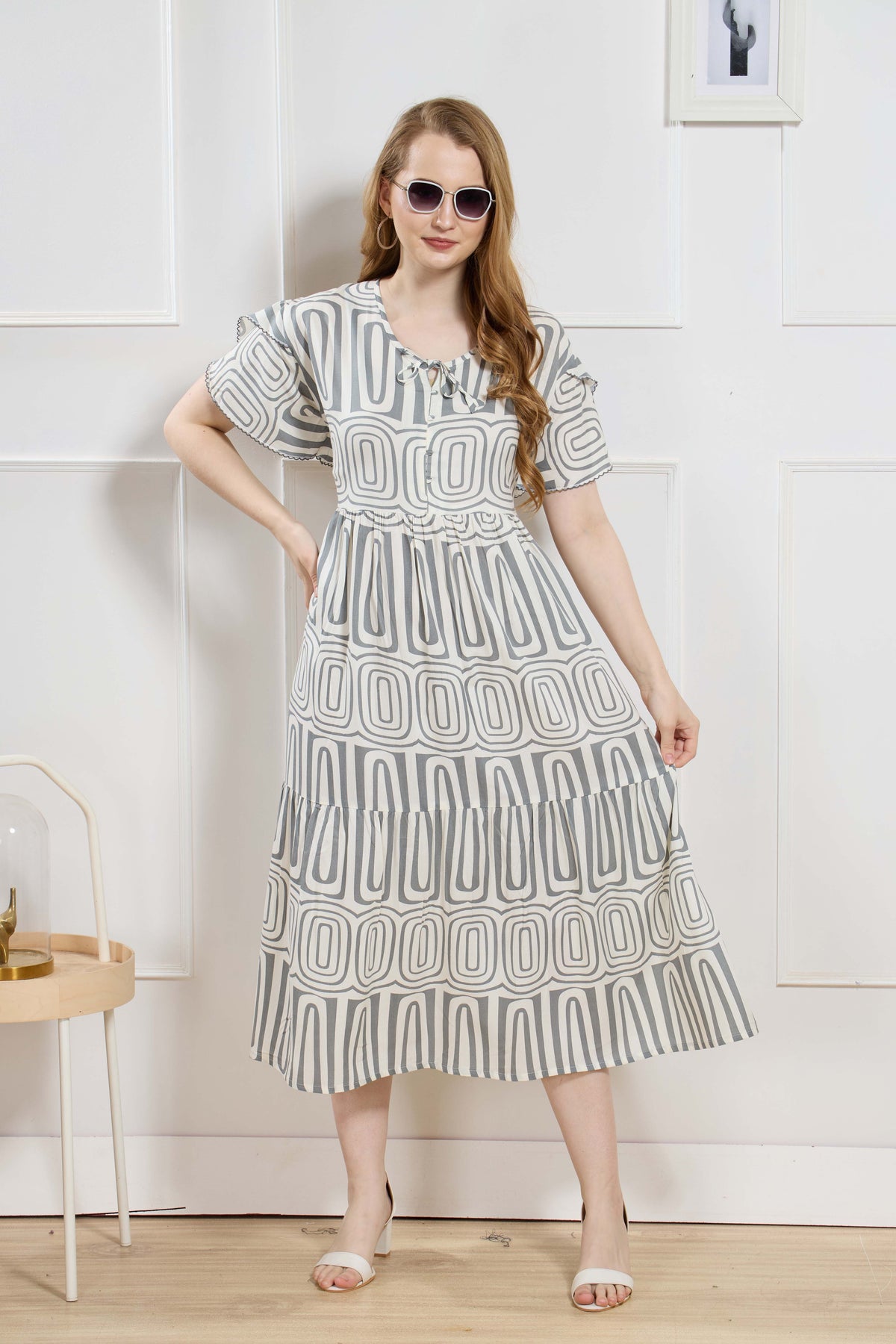 Rayon MAXI FROCK Model Nighties | Fancy Petal Sleeve | Fancy Neck & Side Pocket | Pleated Frock MAXI Style | Trendy Collection's for Stylish Women & Teenage Girl (FSF)