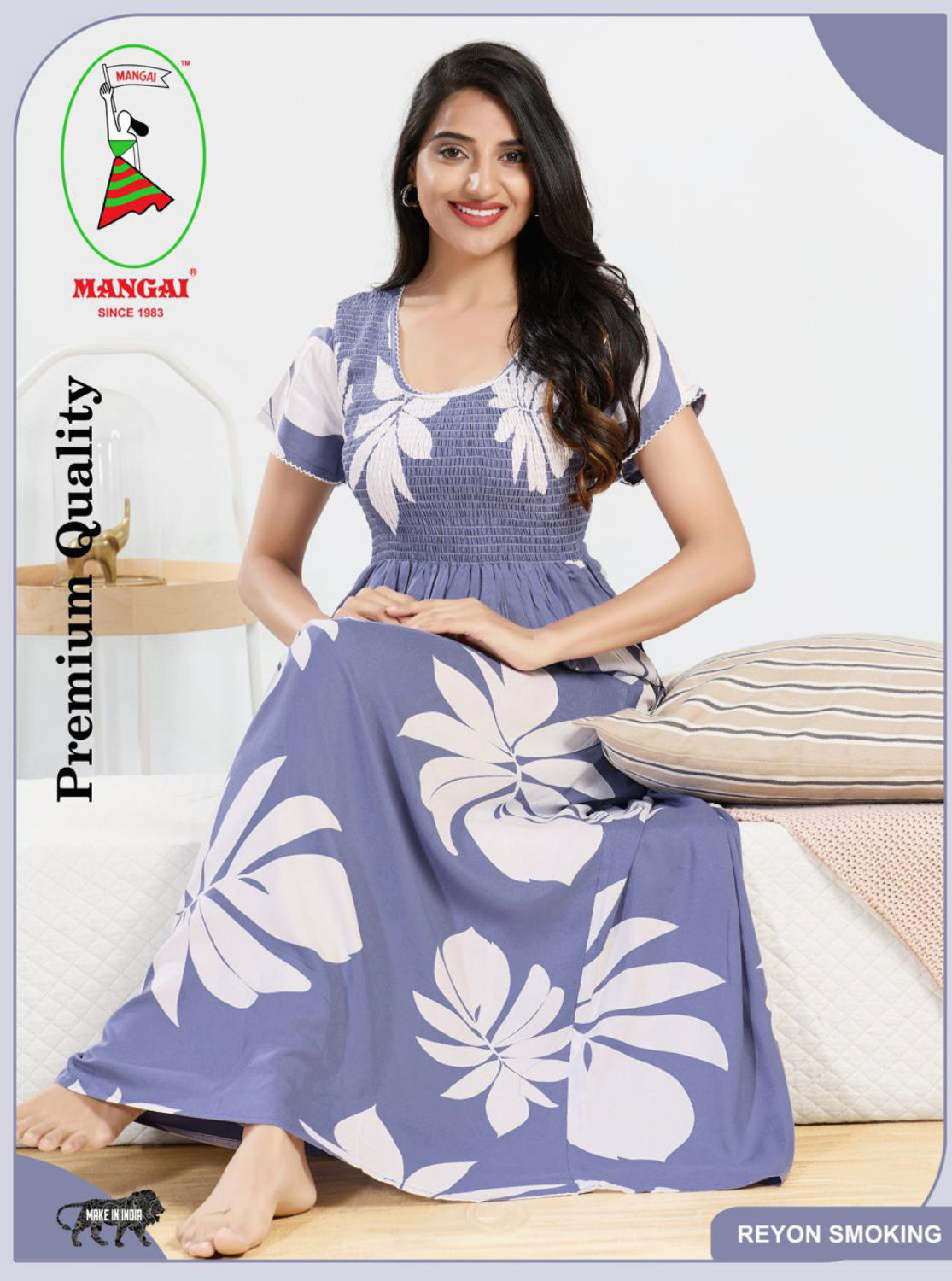 MANGAI RAYON Smocking Nighty | Beautiful Pleated Design | Side Pocket | Stylish Nighty for Trendy Women's | Your Perfect Nightwear Collection's (SRN)