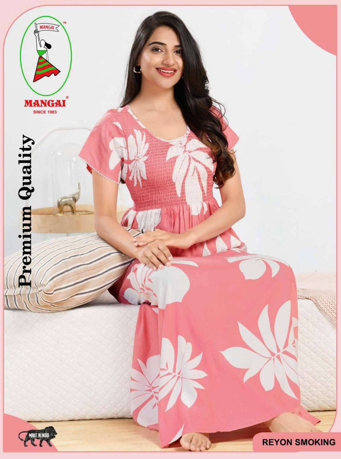 MANGAI RAYON Smocking Nighty | Beautiful Pleated Design | Side Pocket | Stylish Nighty for Trendy Women's | Your Perfect Nightwear Collection's (SRN)