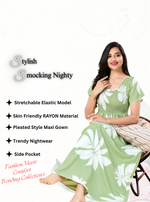 MANGAI RAYON Smocking Nighty | Beautiful Pleated Design | Side Pocket | Stylish Nighty for Trendy Women's | Your Perfect Nightwear Collection's (SRN)