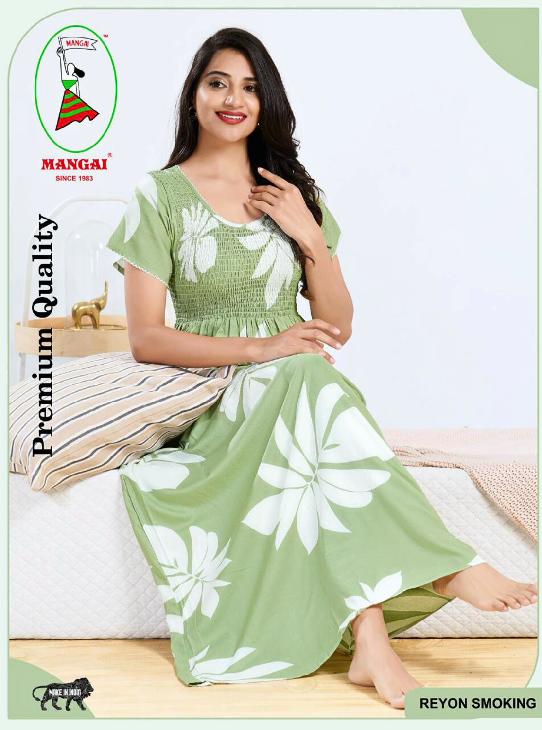 MANGAI RAYON Smocking Nighty | Beautiful Pleated Design | Side Pocket | Stylish Nighty for Trendy Women's | Your Perfect Nightwear Collection's (SRN)