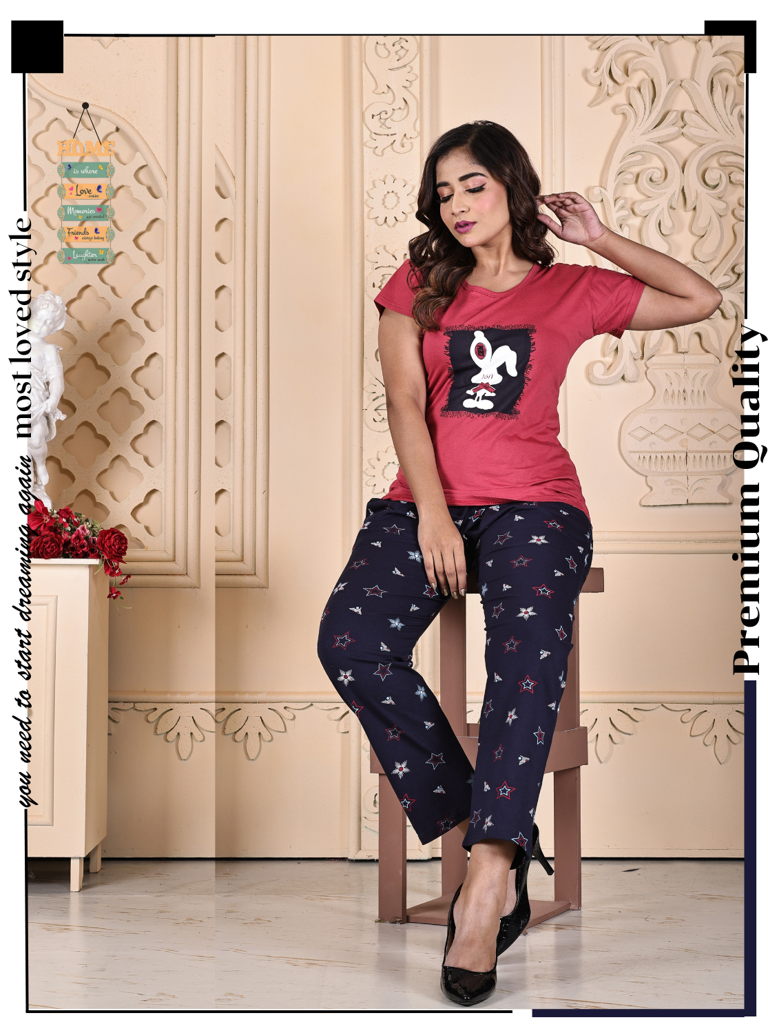 Buy Rayon Printed Collar Night Suits