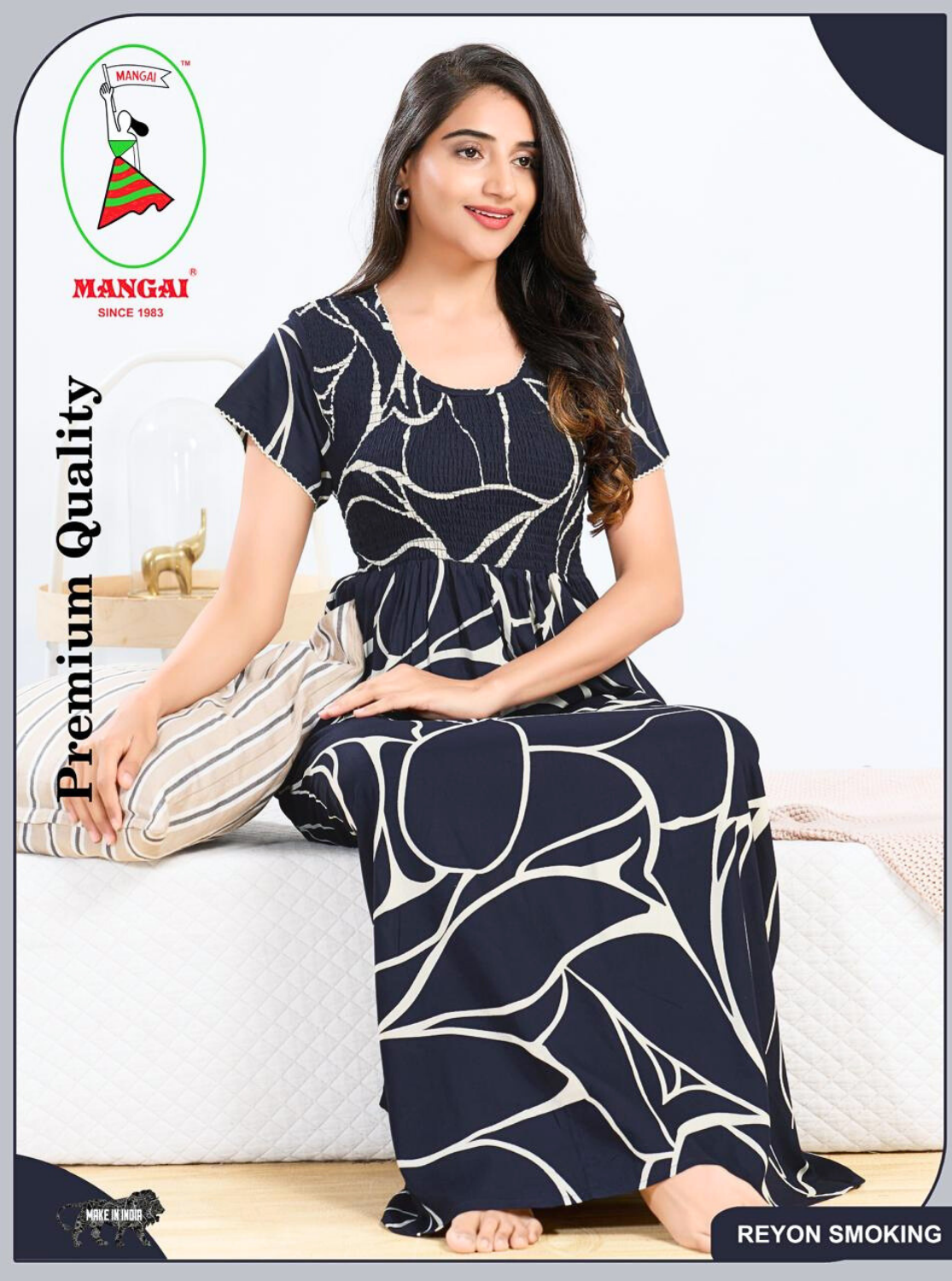 MANGAI RAYON Smocking Nighty | Beautiful Pleated Design | Side Pocket | Stylish Nighty for Trendy Women's | Your Perfect Nightwear Collection's (SRN)
