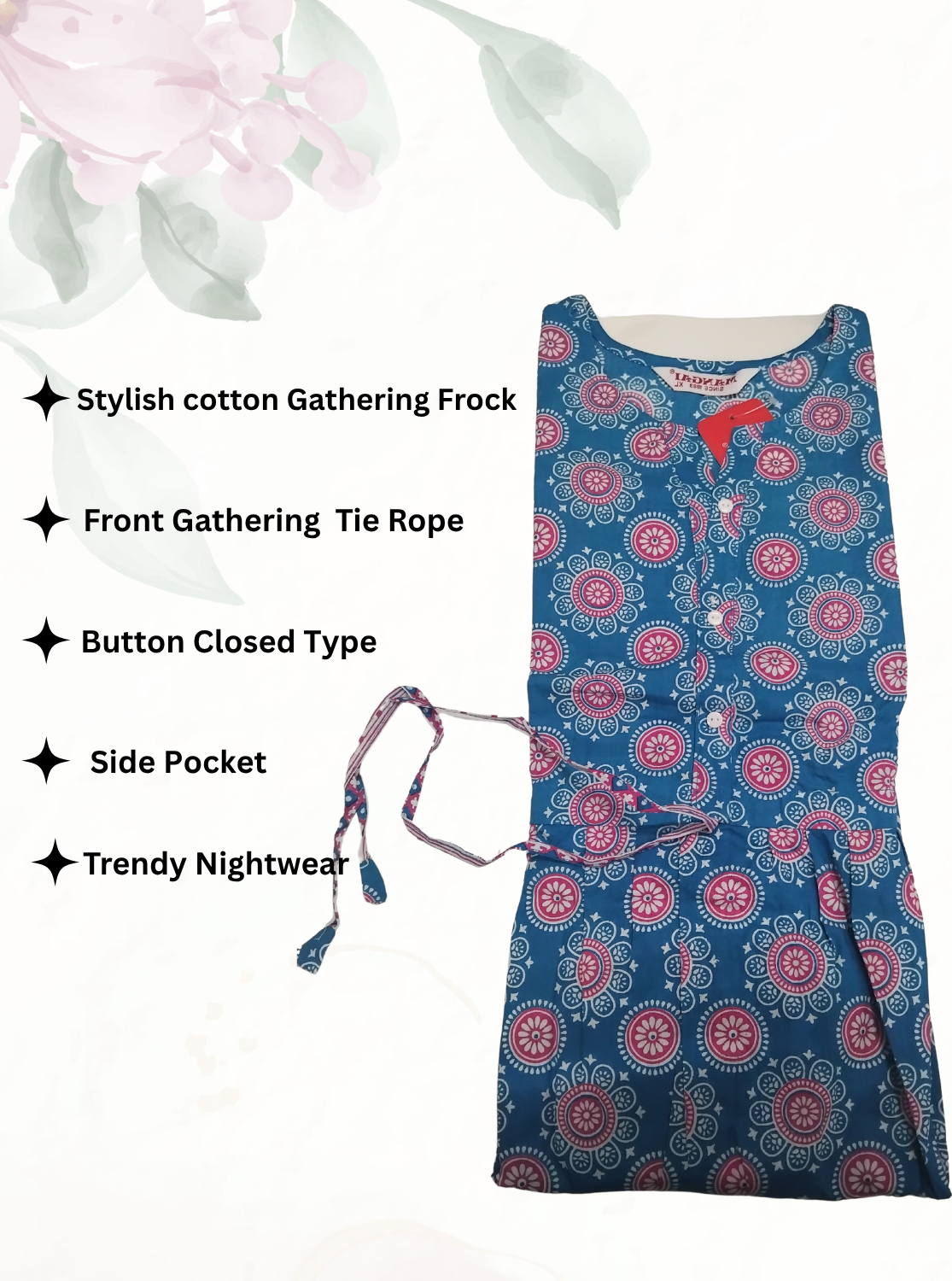Cotton Gathering Frock for Summer Arrivals | Side Pocket | Elegant Casual Night Wear for Trendy Women's (FKC)
