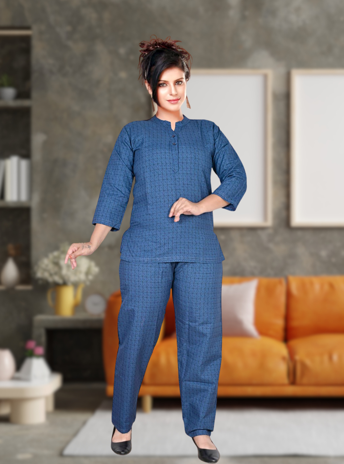 New MANGAI Stylish Cotton Night Suits for all Stylish Women's | Long Sleeve with Size Pocket Beautiful all Over Printed Elastic Waist Top & Bottom Cord Set your Perfect Nightwear Companion (MCNS)