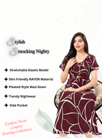 MANGAI RAYON Smocking Nighty | Beautiful Pleated Design | Side Pocket | Stylish Nighty for Trendy Women's | Your Perfect Nightwear Collection's (SRN)