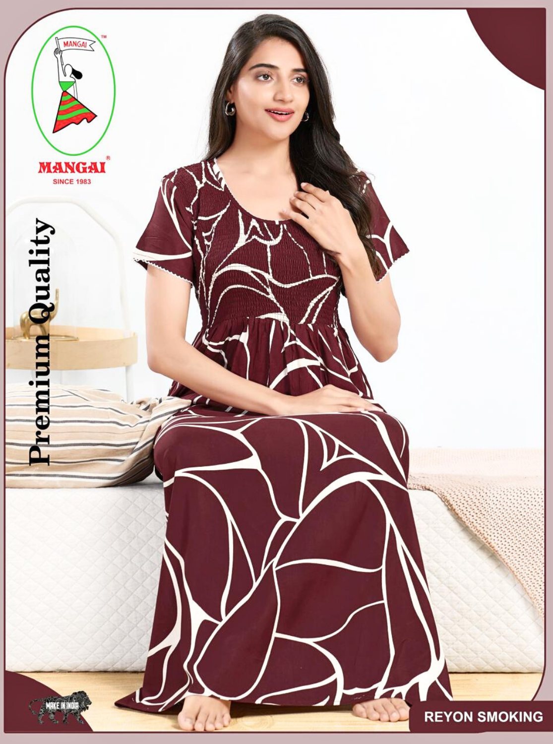 MANGAI RAYON Smocking Nighty | Beautiful Pleated Design | Side Pocket | Stylish Nighty for Trendy Women's | Your Perfect Nightwear Collection's (SRN)