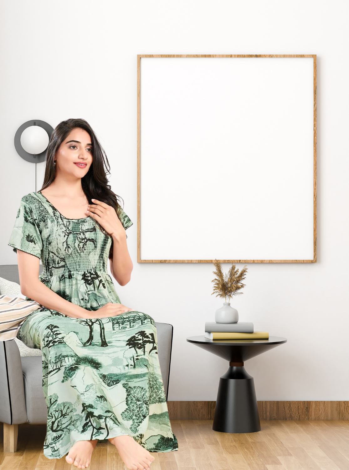 MANGAI RAYON Smocking Nighty | Beautiful Pleated Design | Side Pocket | Stylish Nighty for Trendy Women's | Your Perfect Nightwear Collection's (SRN)