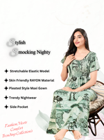 MANGAI RAYON Smocking Nighty | Beautiful Pleated Design | Side Pocket | Stylish Nighty for Trendy Women's | Your Perfect Nightwear Collection's (SRN)