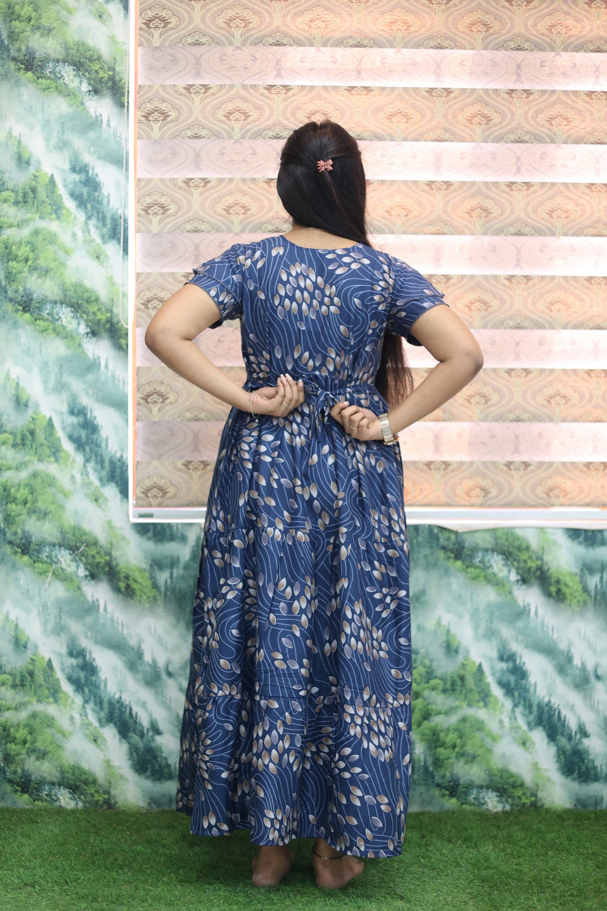 MANGAI New Alpine 3 Layer Frock for Women | Stylish Double Layer Sleeve Nighty with Fancy Neck | Back Tie Rope & Side Pocket | Flared Bottom Full Length Modern Nightwear (AFK)