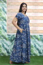 MANGAI New Alpine 3 Layer Frock for Women | Stylish Double Layer Sleeve Nighty with Fancy Neck | Back Tie Rope & Side Pocket | Flared Bottom Full Length Modern Nightwear (AFK)