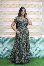 MANGAI New Alpine 3 Layer Frock for Women | Stylish Double Layer Sleeve Nighty with Fancy Neck | Back Tie Rope & Side Pocket | Flared Bottom Full Length Modern Nightwear (AFK)