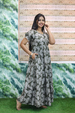 MANGAI New Alpine 3 Layer Frock for Women | Stylish Double Layer Sleeve Nighty with Fancy Neck | Back Tie Rope & Side Pocket | Flared Bottom Full Length Modern Nightwear (AFK)