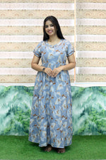 MANGAI New Alpine 3 Layer Frock for Women | Stylish Double Layer Sleeve Nighty with Fancy Neck | Back Tie Rope & Side Pocket | Flared Bottom Full Length Modern Nightwear (AFK)