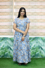 MANGAI New Alpine 3 Layer Frock for Women | Stylish Double Layer Sleeve Nighty with Fancy Neck | Back Tie Rope & Side Pocket | Flared Bottom Full Length Modern Nightwear (AFK)