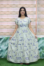 MANGAI New Alpine 3 Layer Frock for Women | Stylish Petal Sleeve Nighty with Fancy Neck | Back Tie Rope & Side Pocket | Flared Bottom Full Length Cozy Modern Nightwear (AFK)