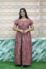 MANGAI New Alpine 3 Layer Frock for Women | Stylish Double Layer Sleeve Nighty with Fancy Neck | Back Tie Rope & Side Pocket | Flared Bottom Full Length Modern Nightwear (AFK)