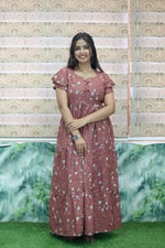 MANGAI New Alpine 3 Layer Frock for Women | Stylish Double Layer Sleeve Nighty with Fancy Neck | Back Tie Rope & Side Pocket | Flared Bottom Full Length Modern Nightwear (AFK)