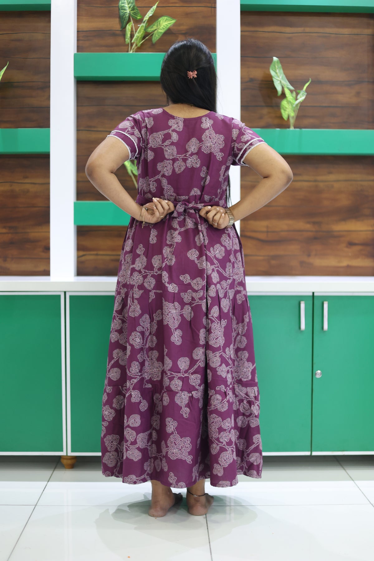 MANGAI New Alpine 3 Layer Frock for Women | Stylish Double Layer Sleeve Nighty with Fancy Neck | Back Tie Rope & Side Pocket | Flared Bottom Full Length Modern Nightwear (AFK)