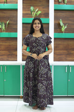 MANGAI New Alpine 3 Layer Frock for Women | Stylish Double Layer Sleeve Nighty with Fancy Neck | Back Tie Rope & Side Pocket | Flared Bottom Full Length Modern Nightwear (AFK)