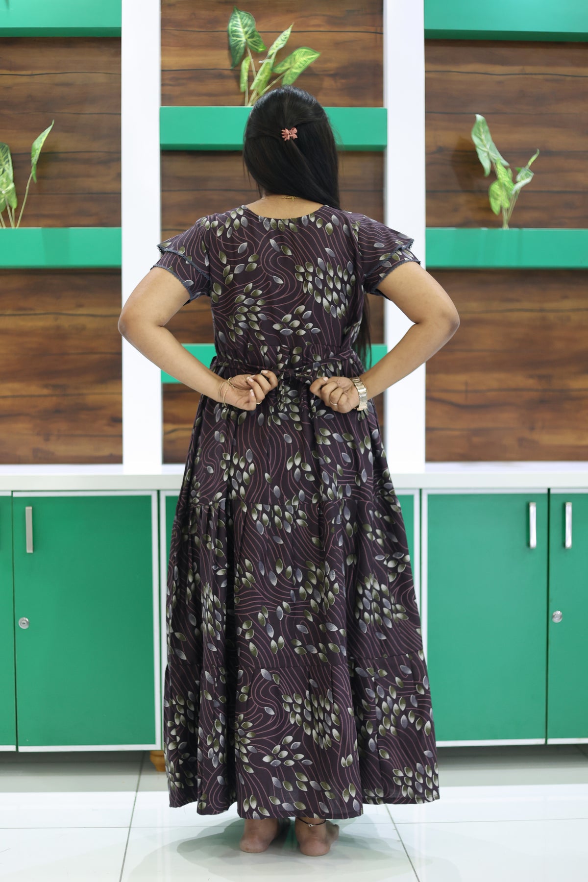 MANGAI New Alpine 3 Layer Frock for Women | Stylish Double Layer Sleeve Nighty with Fancy Neck | Back Tie Rope & Side Pocket | Flared Bottom Full Length Modern Nightwear (AFK)