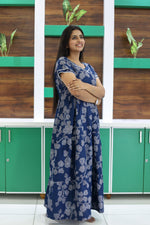 MANGAI New Alpine 3 Layer Frock for Women | Stylish Double Layer Sleeve Nighty with Fancy Neck | Back Tie Rope & Side Pocket | Flared Bottom Full Length Modern Nightwear (AFK)