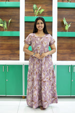 MANGAI New Alpine 3 Layer Frock for Women | Stylish Double Layer Sleeve Nighty with Fancy Neck | Back Tie Rope & Side Pocket | Flared Bottom Full Length Modern Nightwear (AFK)