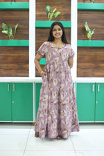 MANGAI New Alpine 3 Layer Frock for Women | Stylish Double Layer Sleeve Nighty with Fancy Neck | Back Tie Rope & Side Pocket | Flared Bottom Full Length Modern Nightwear (AFK)