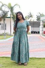 MANGAI New Alpine 3 Layer Frock for Women | Stylish Double Layer Sleeve Nighty with Fancy Neck | Back Tie Rope & Side Pocket | Flared Bottom Full Length Modern Nightwear (AFK)