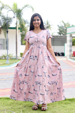 MANGAI New Alpine 3 Layer Frock for Women | Stylish Petal Sleeve Nighty with Fancy Neck | Back Tie Rope & Side Pocket | Flared Bottom Full Length Cozy Modern Nightwear (AFK)