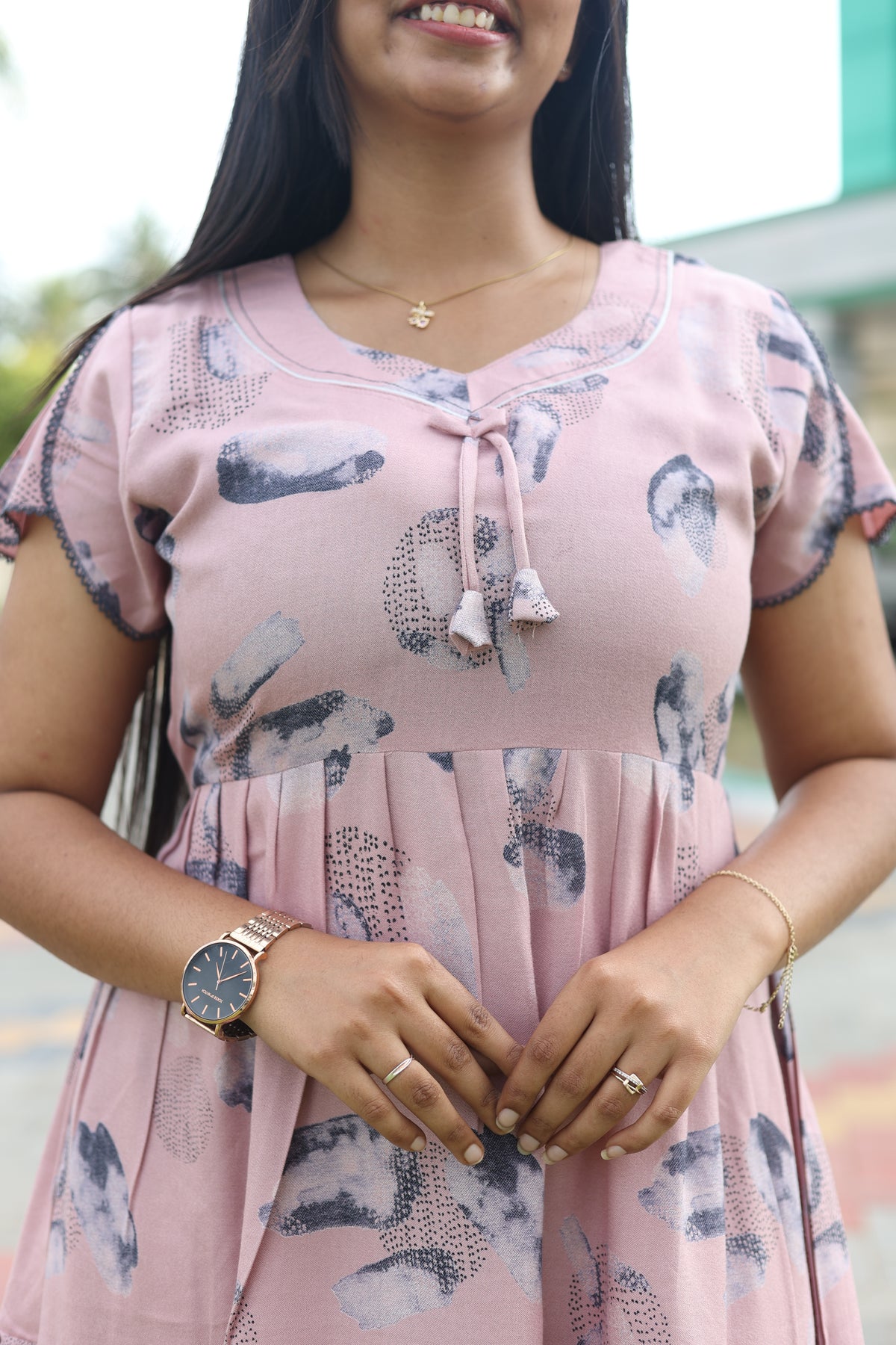 MANGAI New Alpine 3 Layer Frock for Women | Stylish Petal Sleeve Nighty with Fancy Neck | Back Tie Rope & Side Pocket | Flared Bottom Full Length Cozy Modern Nightwear (AFK)