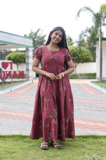 MANGAI New Alpine 3 Layer Frock for Women | Stylish Double Layer Sleeve Nighty with Fancy Neck | Back Tie Rope & Side Pocket | Flared Bottom Full Length Modern Nightwear (AFK)