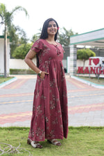 MANGAI New Alpine 3 Layer Frock for Women | Stylish Double Layer Sleeve Nighty with Fancy Neck | Back Tie Rope & Side Pocket | Flared Bottom Full Length Modern Nightwear (AFK)