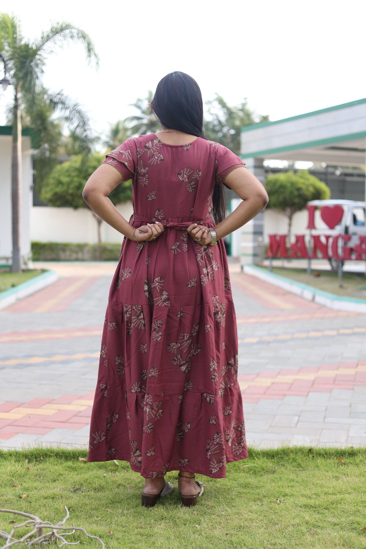 MANGAI New Alpine 3 Layer Frock for Women | Stylish Double Layer Sleeve Nighty with Fancy Neck | Back Tie Rope & Side Pocket | Flared Bottom Full Length Modern Nightwear (AFK)