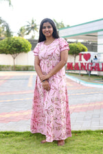 MANGAI New Alpine 3 Layer Frock for Women | Stylish Double Layer Sleeve Nighty with Fancy Neck | Back Tie Rope & Side Pocket | Flared Bottom Full Length Modern Nightwear (AFK)