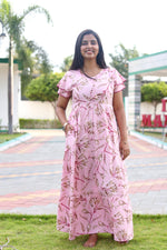 MANGAI New Alpine 3 Layer Frock for Women | Stylish Double Layer Sleeve Nighty with Fancy Neck | Back Tie Rope & Side Pocket | Flared Bottom Full Length Modern Nightwear (AFK)