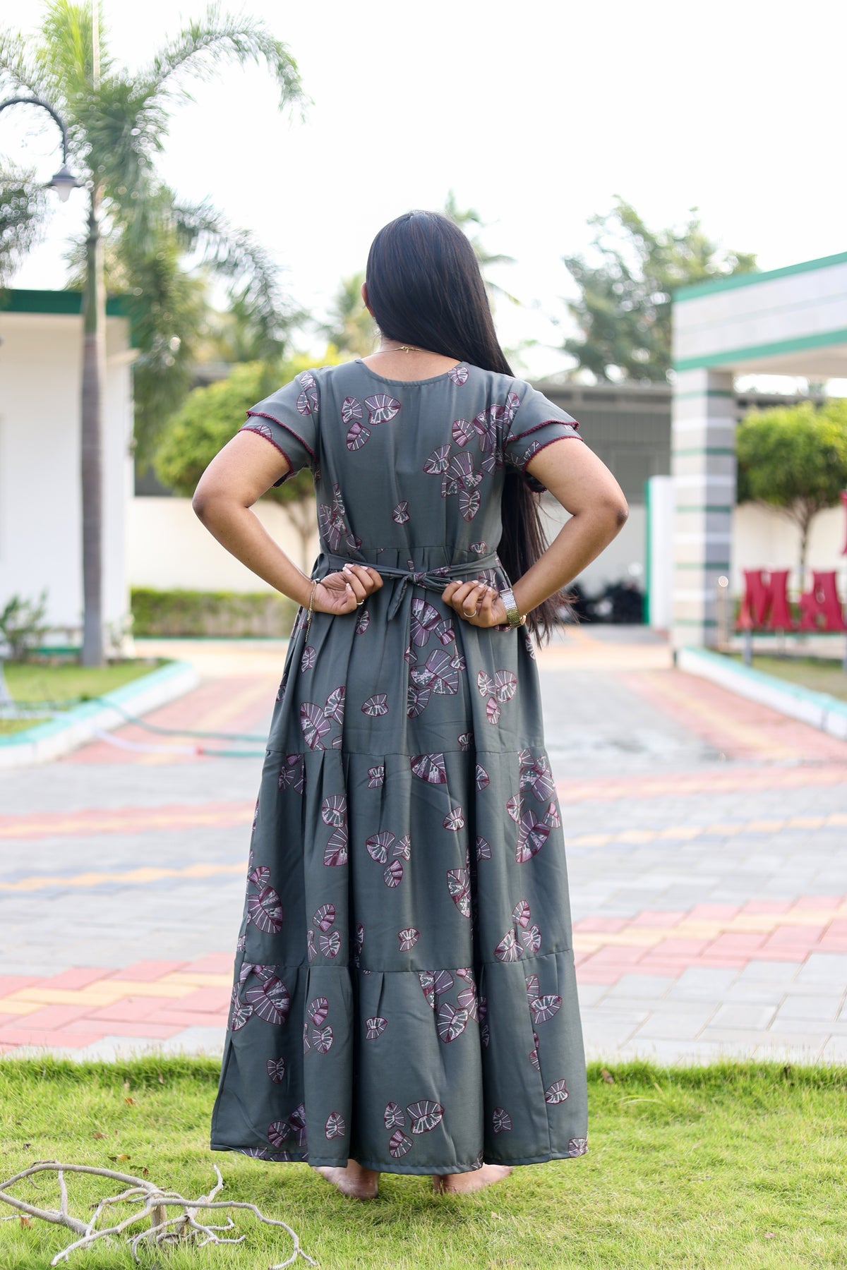 MANGAI New Alpine 3 Layer Frock for Women | Stylish Double Layer Sleeve Nighty with Fancy Neck | Back Tie Rope & Side Pocket | Flared Bottom Full Length Modern Nightwear (AFK)