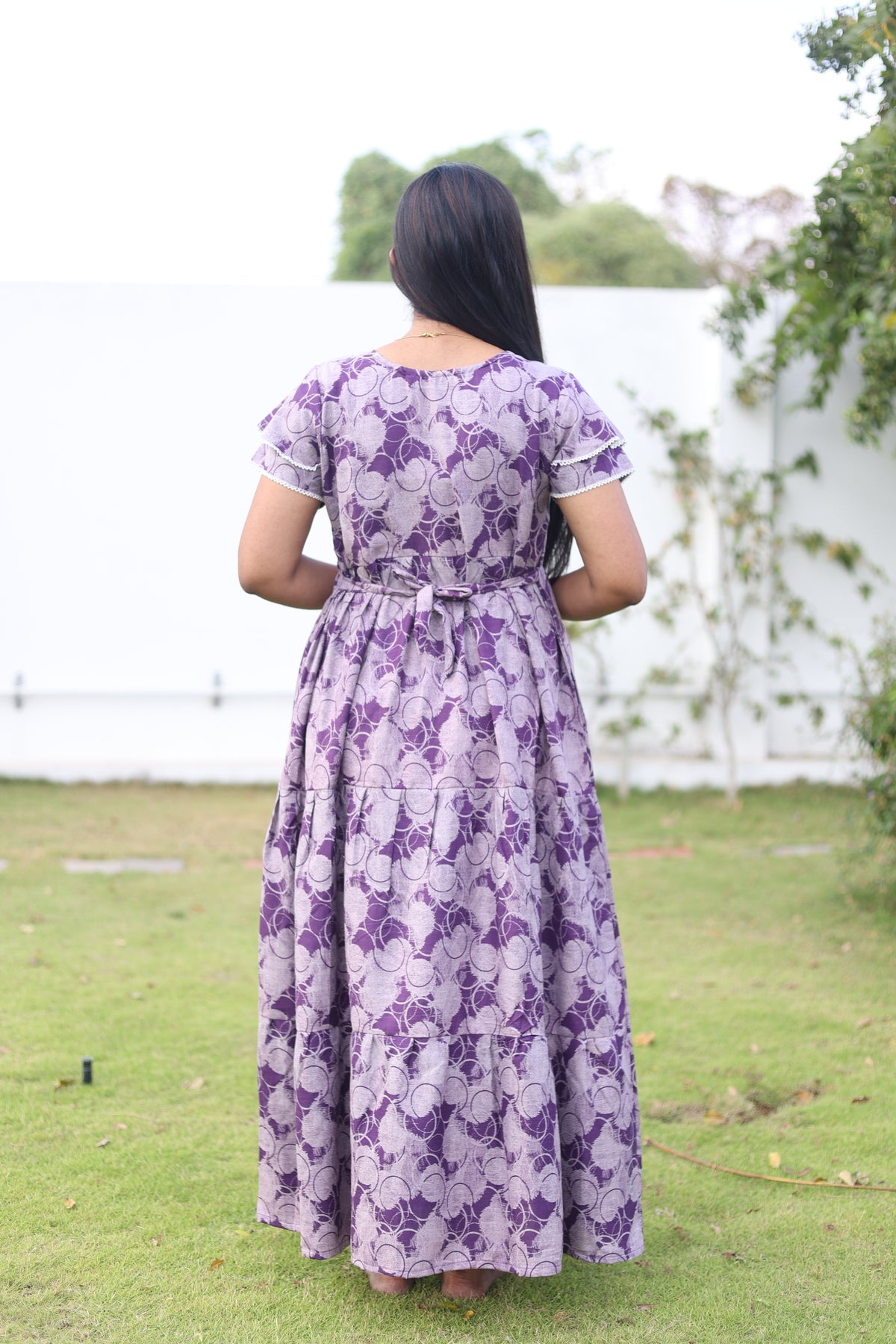 MANGAI New Alpine 3 Layer Frock for Women | Stylish Double Layer Sleeve Nighty with Fancy Neck | Back Tie Rope & Side Pocket | Flared Bottom Full Length Modern Nightwear (AFK)