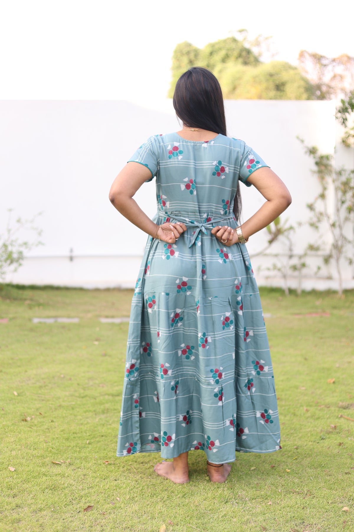 MANGAI New Alpine 3 Layer Frock for Women | Stylish Petal Sleeve Nighty with Fancy Neck | Back Tie Rope & Side Pocket | Flared Bottom Full Length Cozy Modern Nightwear (AFK)